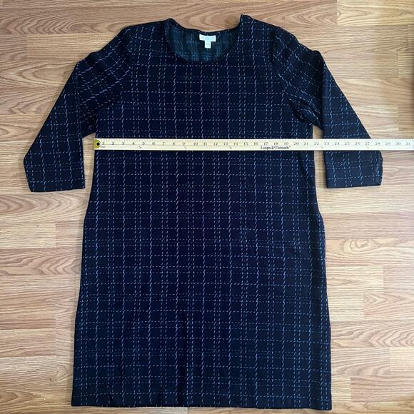 J Jill Navy Blue Plaid Knit Shift Dress L | Soft Sweater Tunic Fall Casual WFH - Picture 4 of 9